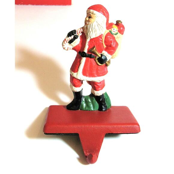 VTG Brookstone Kris Kringle Santa Claus IRON STOCKING HOLDER Christmas Decor BOX - Picture 2 of 5
